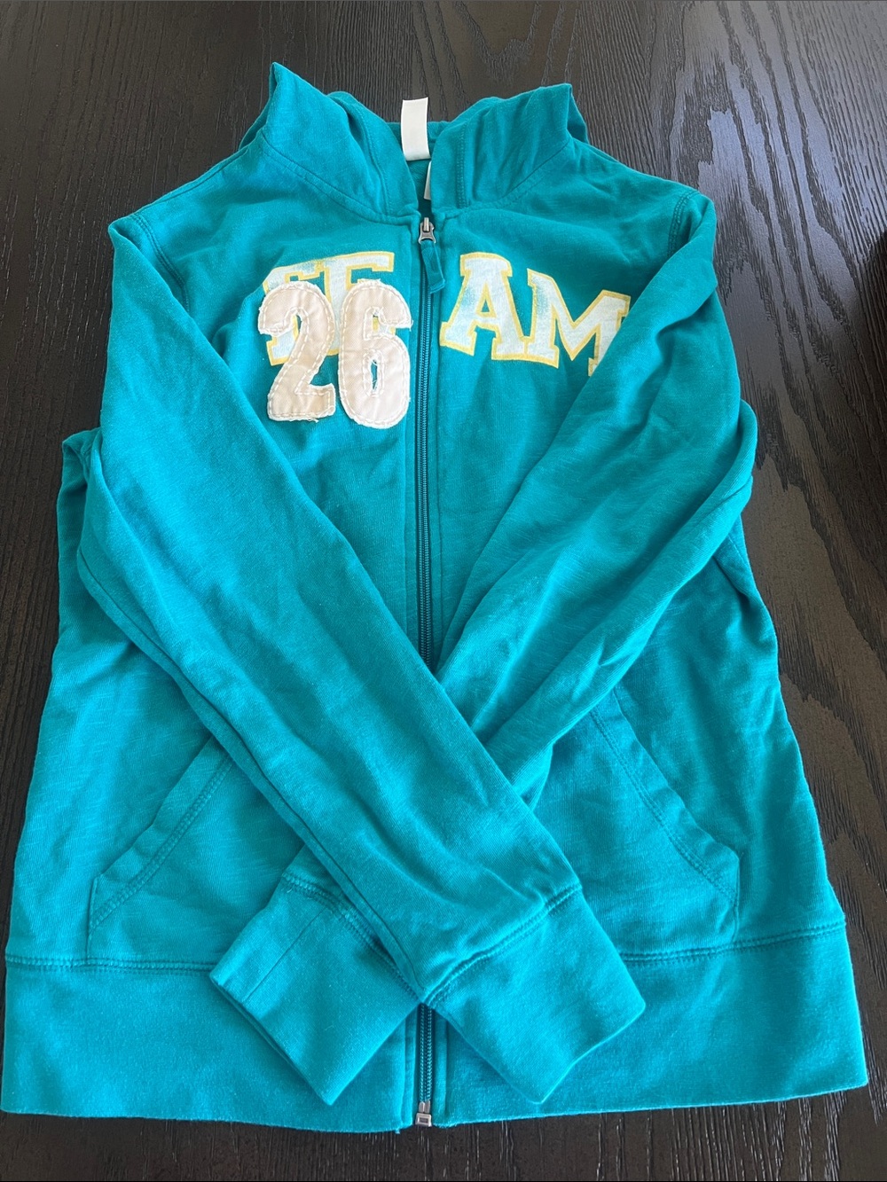 No Boundaries Teal Zip-Up Hoodie with Number Applique
